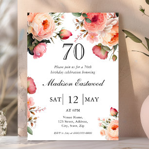 Peach Floral 70 Birthday Convite