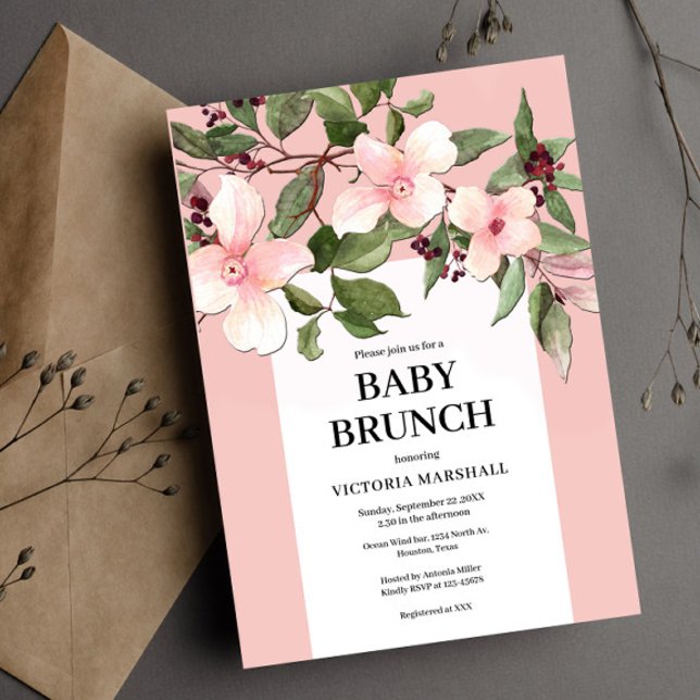 Peach Floral Baby Brunch Convite (Criador carregado)