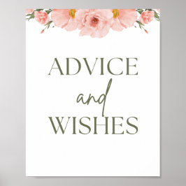 Peach Floral Chá de fraldas Advice & Wish Poster