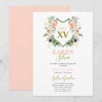 Peach floral Crest Quinceanera Convite