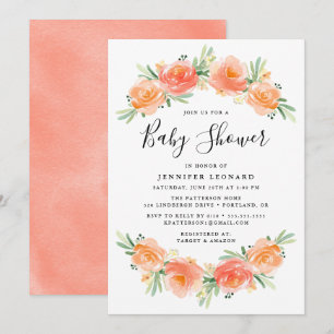 Peach Floral Garden Convite ao Chá de fraldas