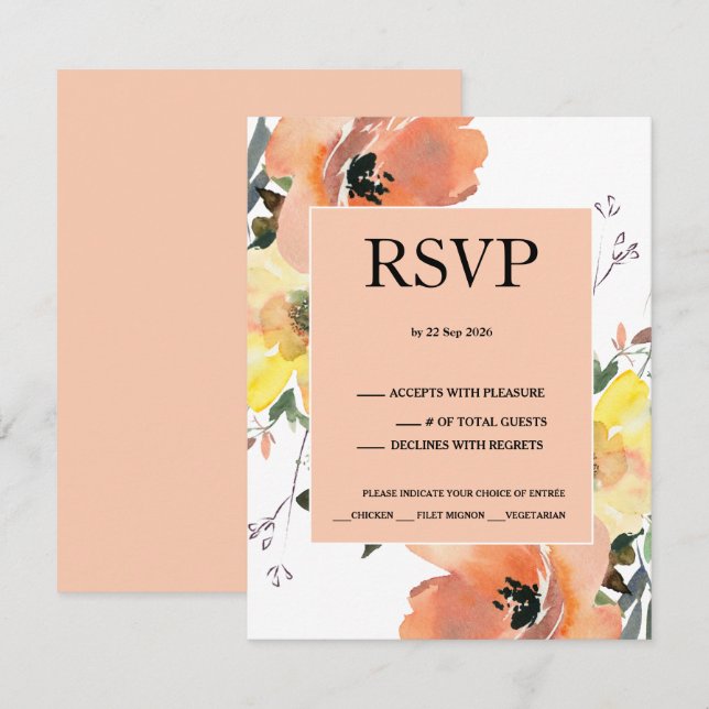 Peach Floral Response Card RSVP (Frente/Verso)