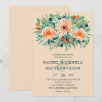 Peach Floral Watercolor Convites para Casamento