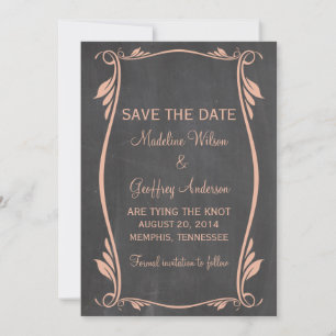Peach Flourish Chalkboard Salvar a Data Convite