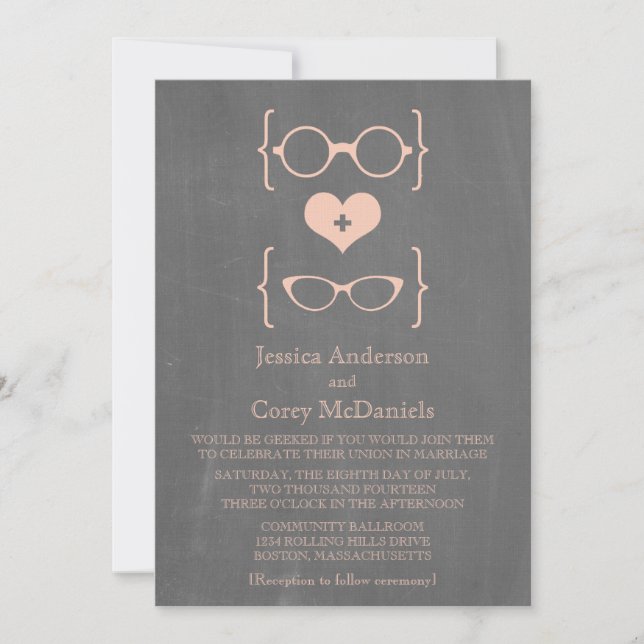 Peach Geeky Glass Convite de casamento (Frente)