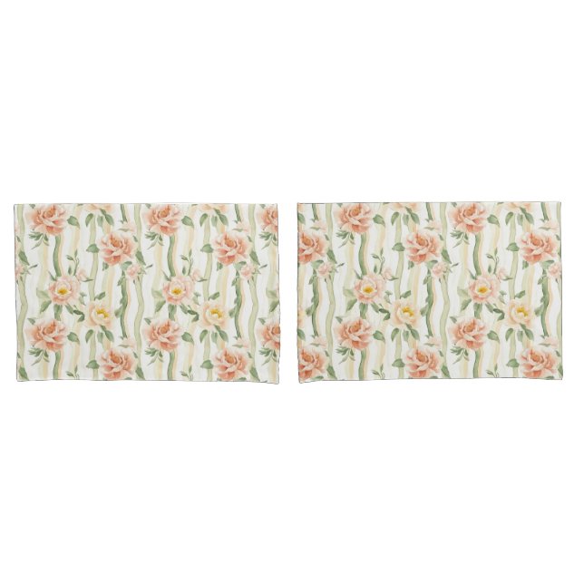 Peach Mint Roses Floral Stripes Birthday (Frente - conjunto)