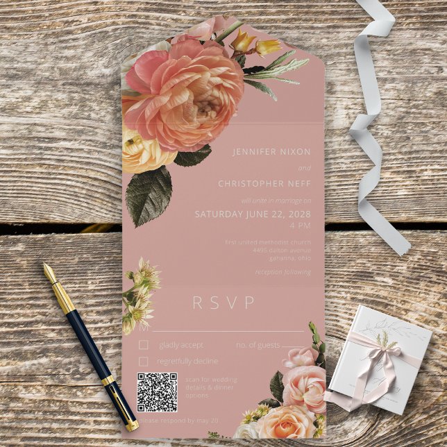 Peach Moderna Mimosa Floral Cor-de-Rosa (Criador carregado)