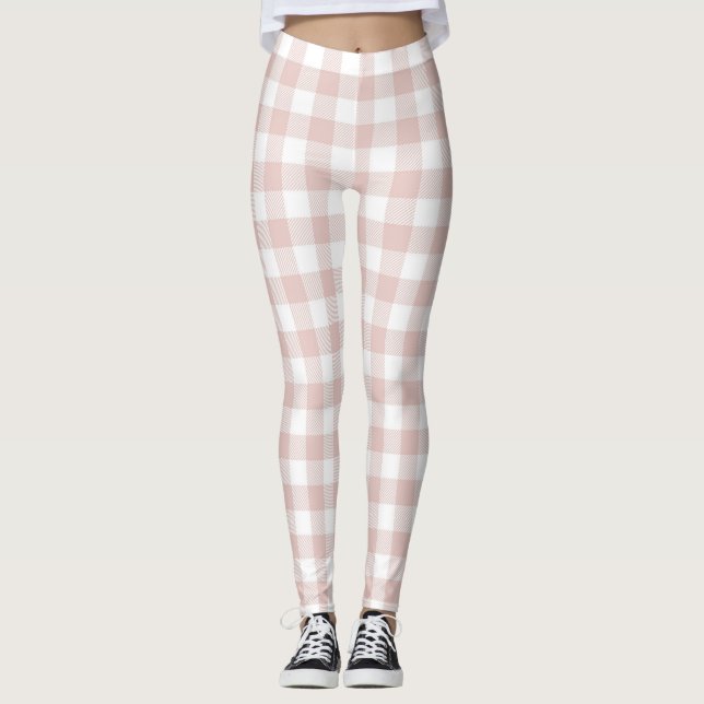  Peach Orange Gingham Leggings femininas (Frente)