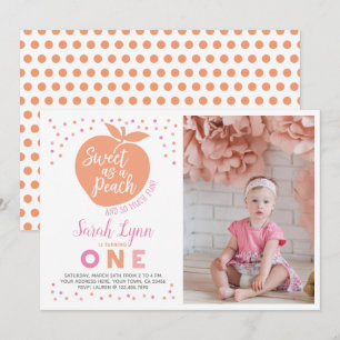 Peach Primeiro Convite de Aniversário com Foto