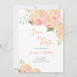Peach Rosa Floral Wedding Salvar Cartão de Data