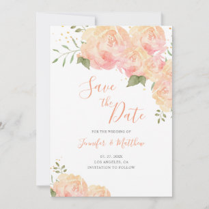 Peach Rosa Floral Wedding Salvar Cartão de Data