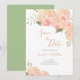 Peach Rosa Floral Wedding Salvar Cartão de Data