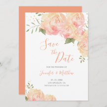 Peach Rosa Floral Wedding Salvar Cartão de Data