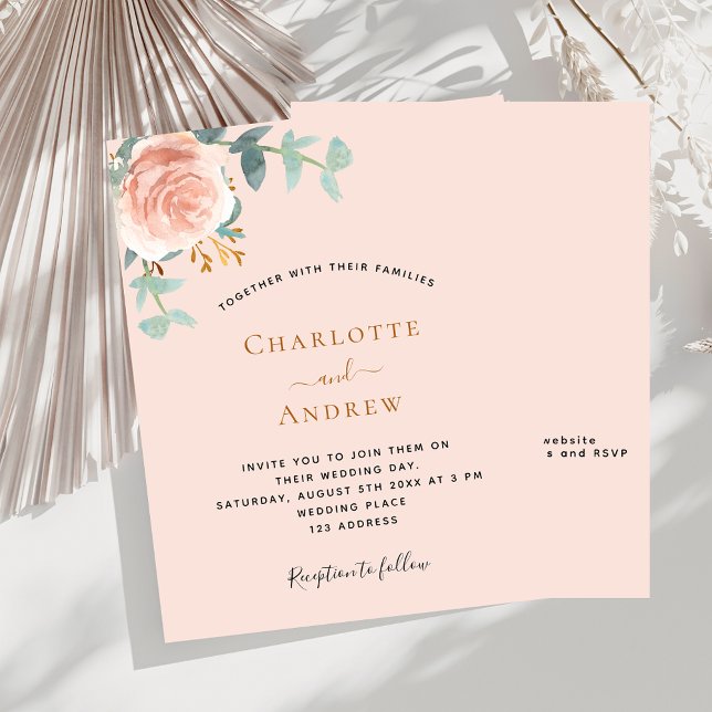 Peach rosa gold QR RSVP convite para casamento de  (Criador carregado)