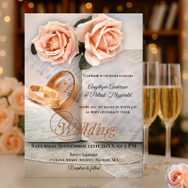 Peach Rosa Love Story Book Convite para Casamento