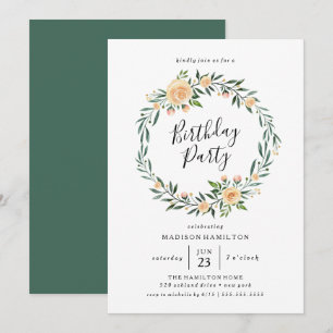 Peach Rosa Wreath   CONVITE DE ANIVERSÁRIO