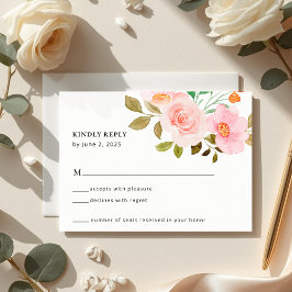 Peach Rose Floral Wedding RSVP Card