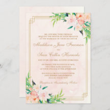 Peach Watercolor e Convite Floral para Casamento