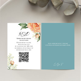 Peach Watercolor Floral Código QR RSVP Azul