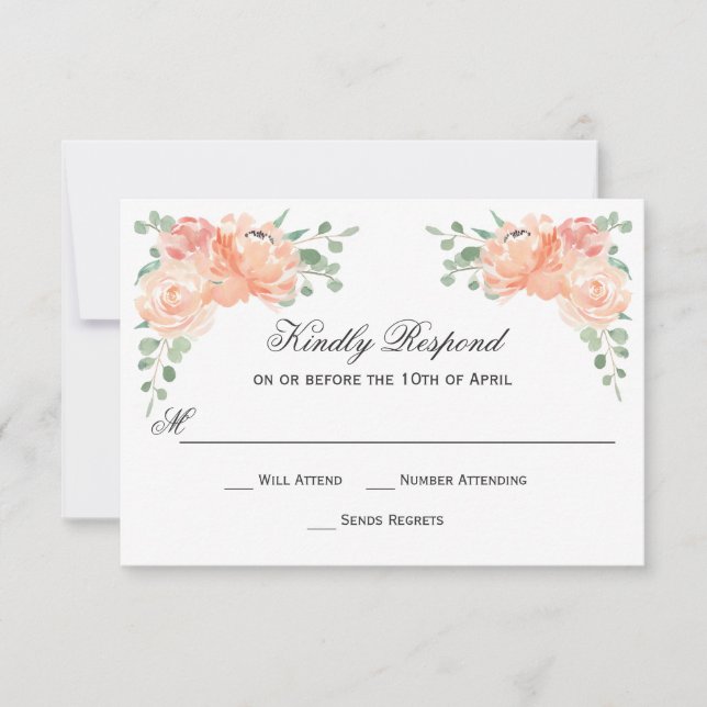 Peach Watercolor Floral Wedding RSVP (Frente)