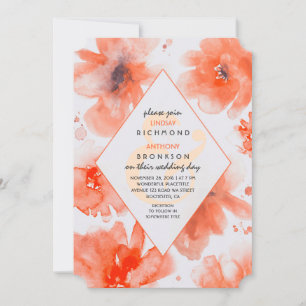 Peach Watercolor Flowers Convite Moderno para Casa