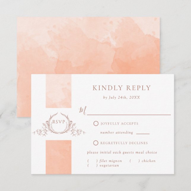 Peach Watercolor Monograma RSVP (Frente/Verso)