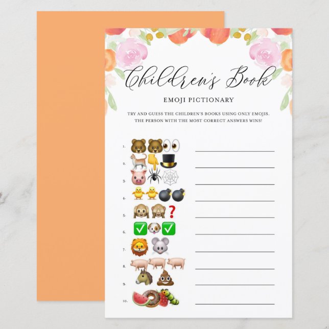 Peaches Floral Emoji Pictionary Game (Frente/Verso)