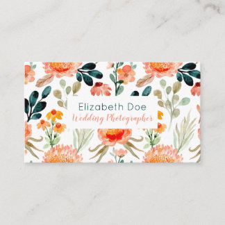 Peachy & Green Floral Cartão de visita