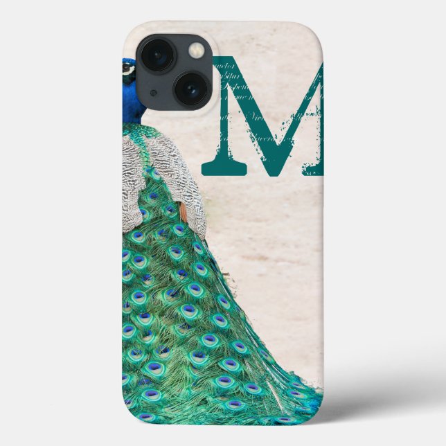 Peacock Bird Feather Tee Turque Monograma IPAD Cas (Verso)