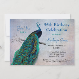 Peacock Birthday Convite Vintage Blue Bird