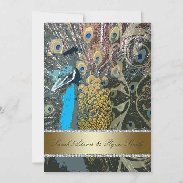 Peacock com Joias Jantar Convite (Frente)