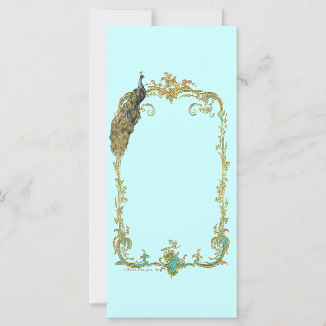 Peacock com o Quadro Dourado "Salvar a Data" Card (Frente)