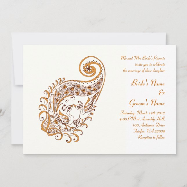 Peacock em Convite à Arte Paisley Henna (Frente)