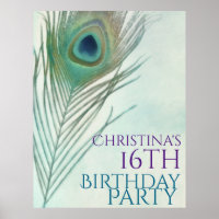 Peacock Feather Boho Chic Watercolor Banner Poster