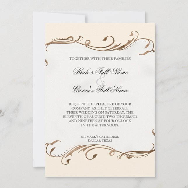 Peacock Feather n Swirls - Convite para Casamento (Frente)