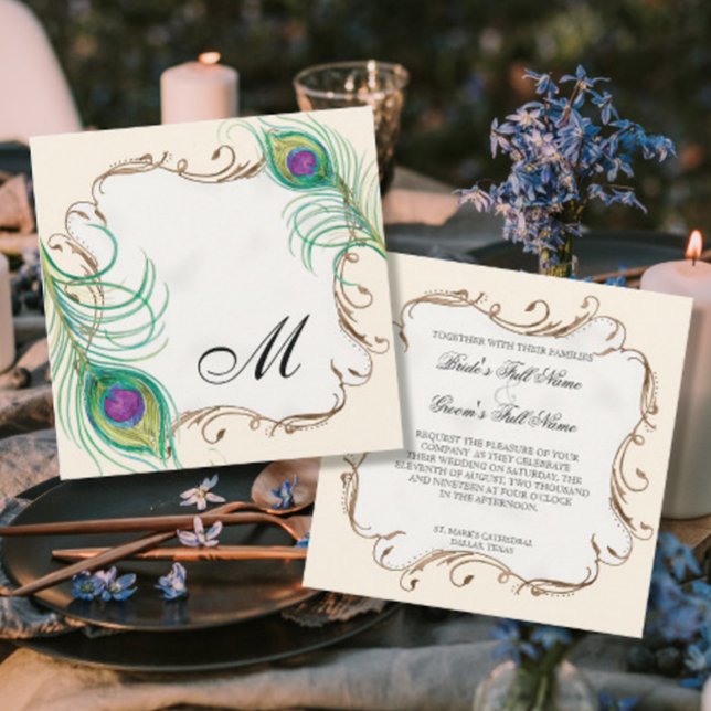 Peacock Feather n Swirls - Convite para Casamento (Criador carregado)