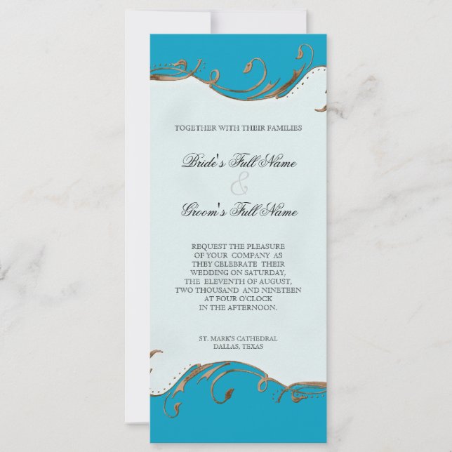 Peacock Feather n Swirls - Convite para Casamento (Frente)