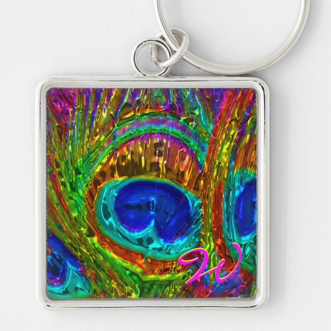 Peacock Feenas Glass Art 1 Chaveiros (Frente)