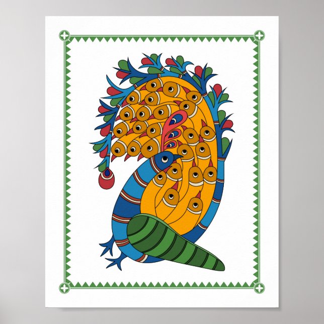 Peacock Harmony: Madhubani Art Poster (Frente)