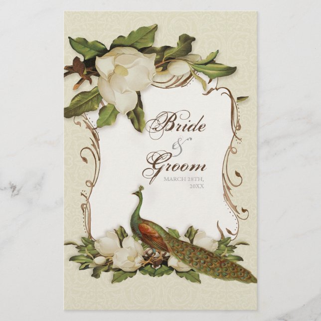 Peacock Magnolia Swirl - Placa do menu Janto (Frente)