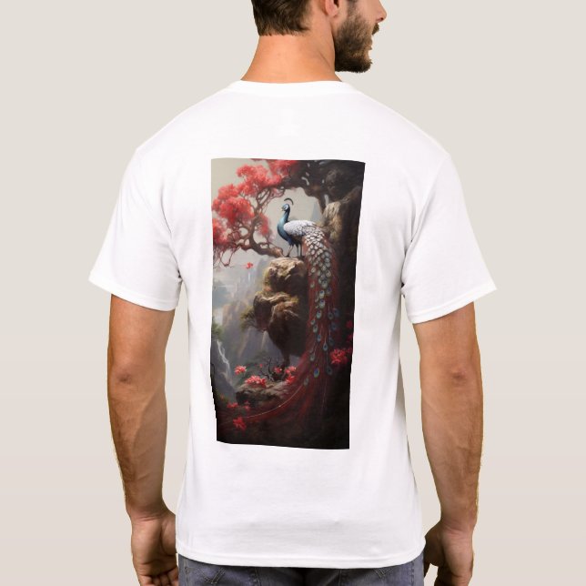 Peacock majestoso na camiseta da árvore antiga (Verso)