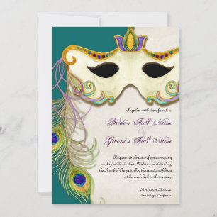 Peacock Mascarada Mask Ball - Convite de Casamento