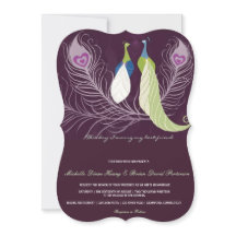 Peacock Pair Love Birds Purple Convite de casament