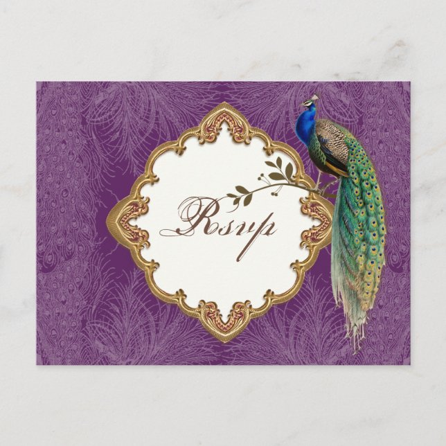 Peacock & Swirls do ouro - Cartão postal de respos (Frente)