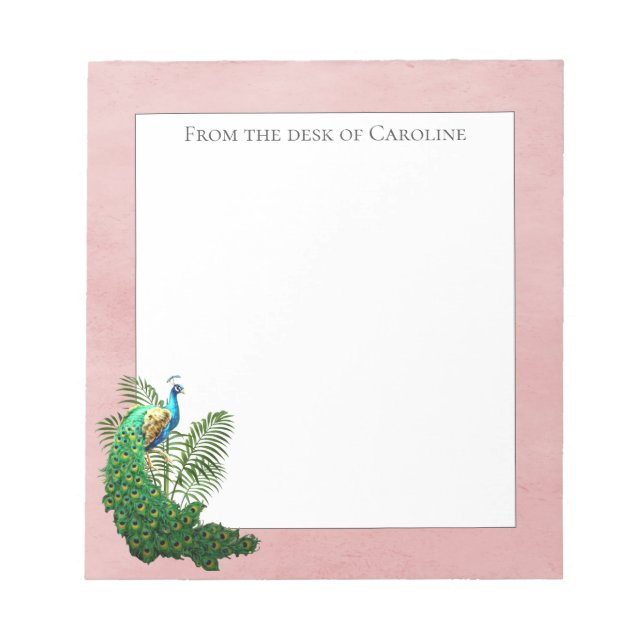 Peacock Vibrante | Bloco de notas rosa (Frente)
