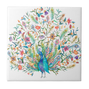 Peacock Vintage Ilustração Cerâmica Azulejo
