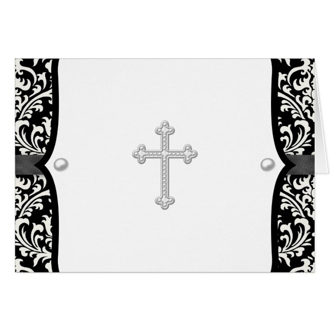 Pearl Cross e Black Damask Obrigado Cartões (Frente horizontal)