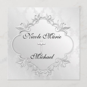 PEARL WHITE Damask Convites Elegante Design