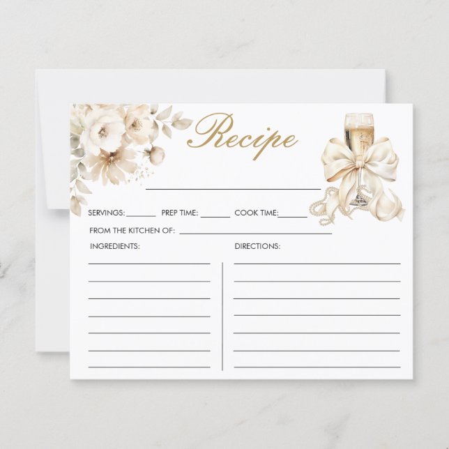 Pearls and Prosecco Bridal Shower Recipe Card (Frente)