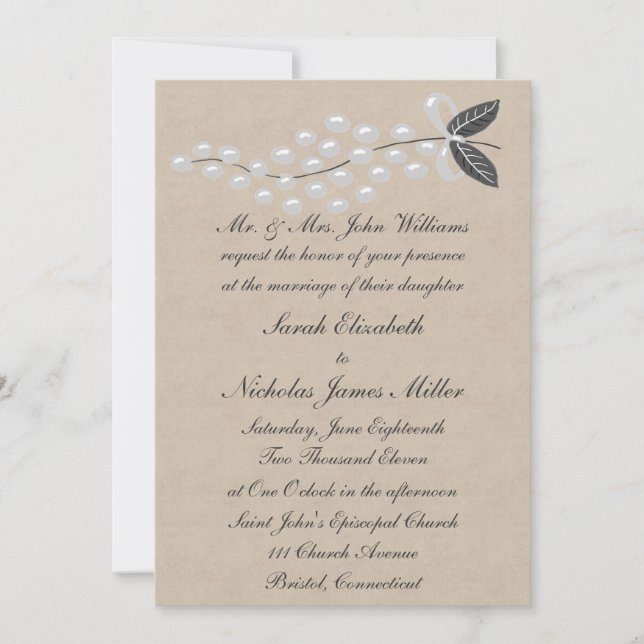 Pearls De cinza Convite Para Casamento (Frente)